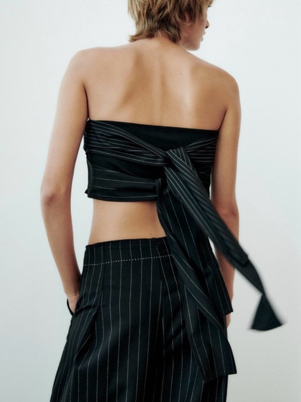 ZARA STRAPLESS MULTI-POSITIONAL TIE CROP TOP - Picture 3 of 10